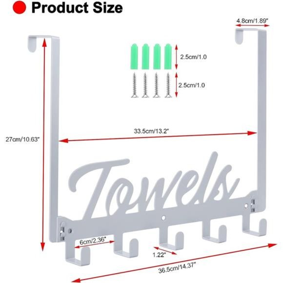 Over The Door Hooks Towel Rack for Bathroom Towel Holder for Hanging Heavy Duty - Picture 3 of 6